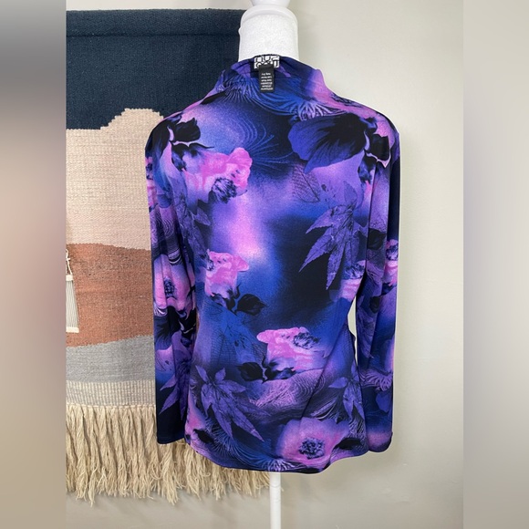 NWOT Clara Sunwoo Wrinkle Free Deep Ocean Floral Romantic Tie Front Blouse S - Picture 5 of 9